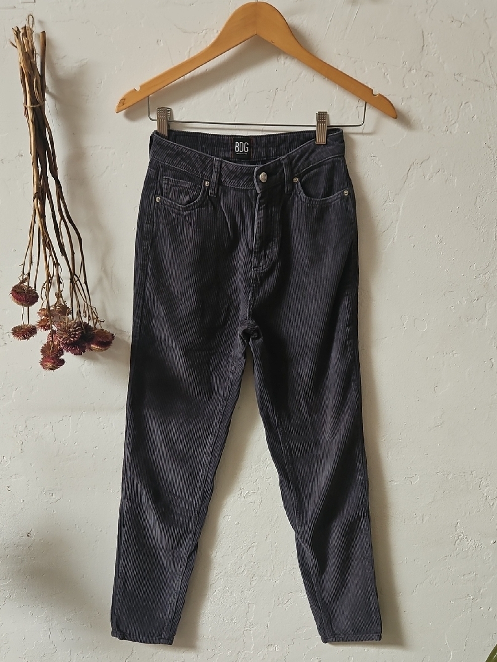 BDG Charcoal Grey Corduroy High-Waist Tapered Jeans Size 24